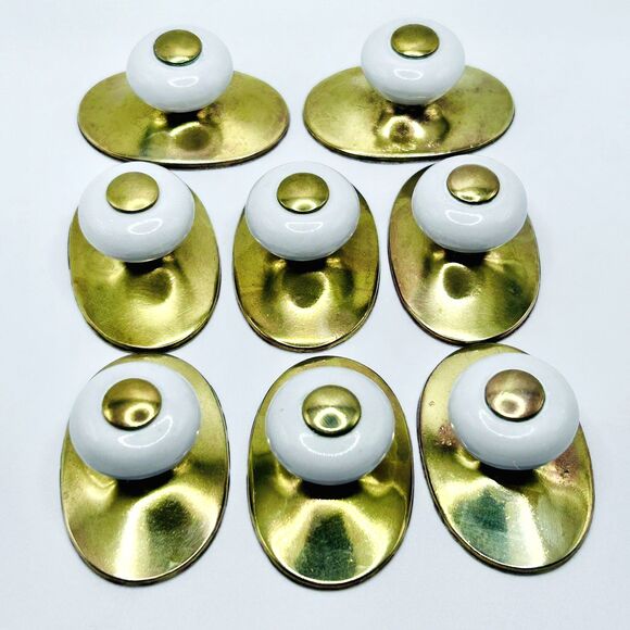 8 Vintage Keeler Brass Co Oval Porcelain Drawer Knobs Pulls - Picture 1 of 11